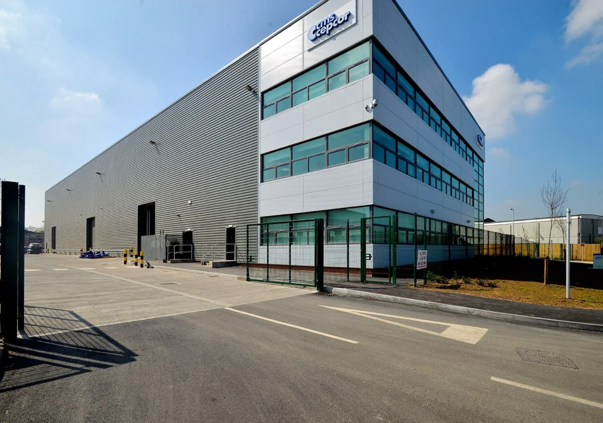 Glazed office frontage alongside the industrial building at CMS Cepcor