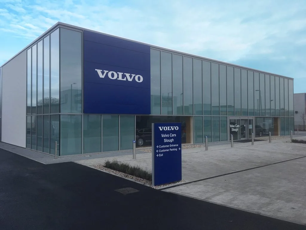 Glazed entrance and showroom frontage at Volvo Slough